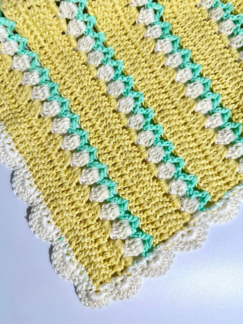 Manta de crochet para bebés y niños, diseño de tulipán, mezcla de algodón y lana, tamaño 40" x 40"