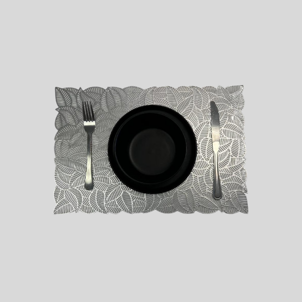 Metallic Grey Leaf Pattern Placemat (Set of 6)