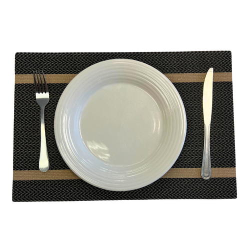 Black Pattern with Gold Stripes Placemats - (Set of 6)