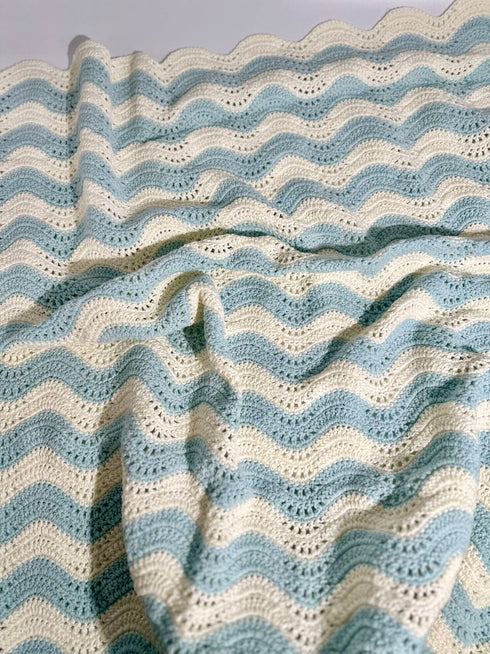 Manta de crochet para bebés y niños, patrón de ondas, mezcla de lana peinada y algodón