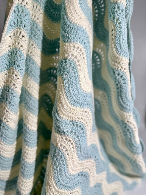 Manta de crochet para bebés y niños, patrón de ondas, mezcla de lana peinada y algodón