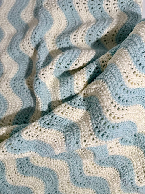 Manta de crochet para bebés y niños, patrón de ondas, mezcla de lana peinada y algodón