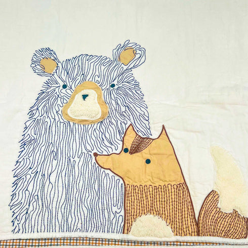 blue bear and orange fox baby blanket