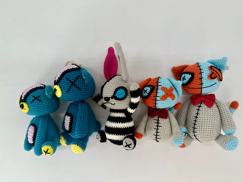 Stripy Bunny with black and white outfit, crocheted, handmade