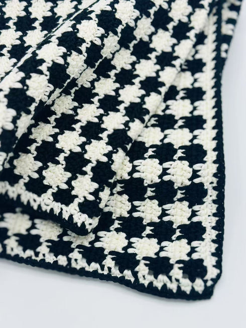 Mantas de crochet para bebés y niños, mezcla de lana peinada con algodón, hechas a mano, patrón de cuadros