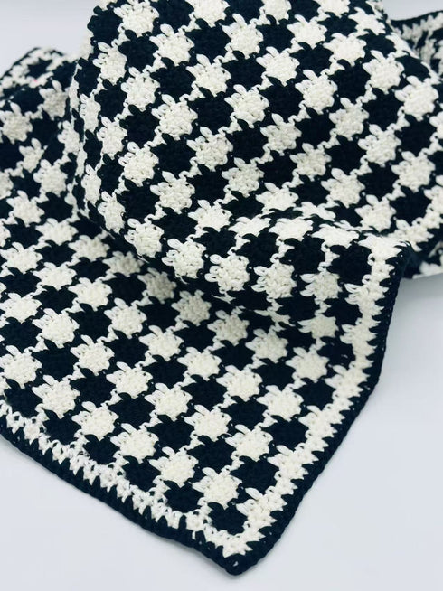 Mantas de crochet para bebés y niños, mezcla de lana peinada con algodón, hechas a mano, patrón de cuadros