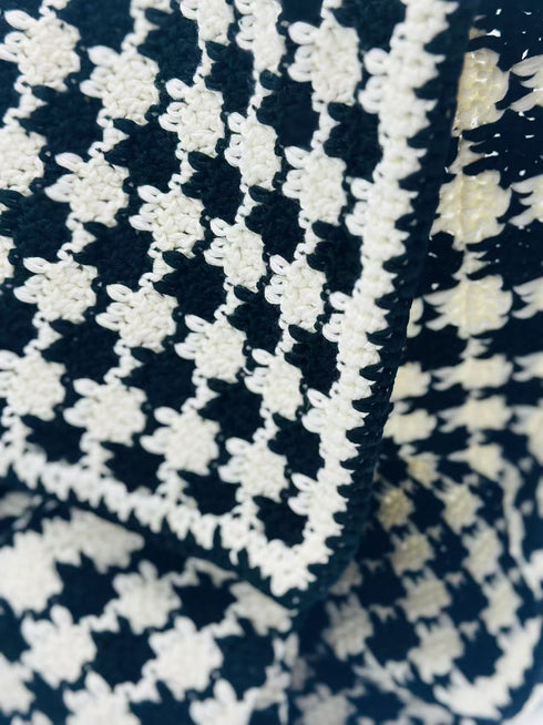 Mantas de crochet para bebés y niños, mezcla de lana peinada con algodón, hechas a mano, patrón de cuadros