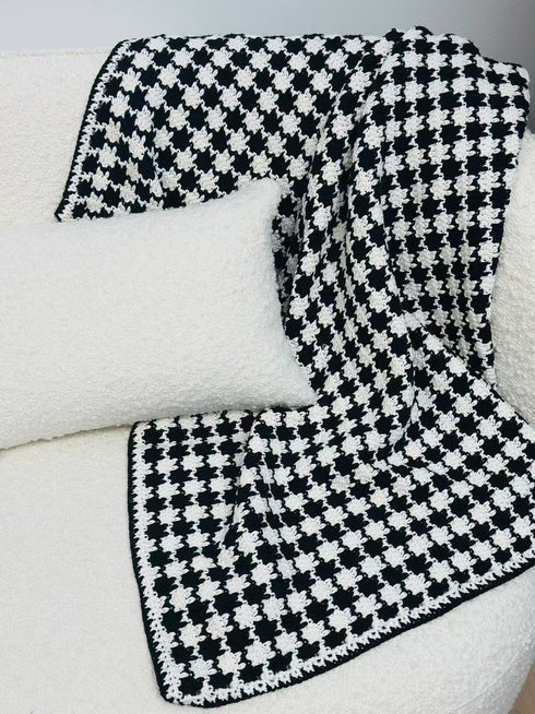 Mantas de crochet para bebés y niños, mezcla de lana peinada con algodón, hechas a mano, patrón de cuadros