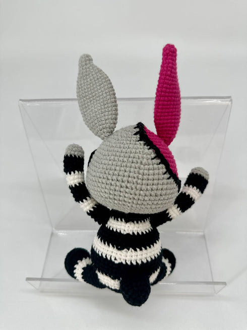Stripy Bunny with black and white outfit, crocheted, handmade
