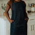 dark denim apron with white stripes