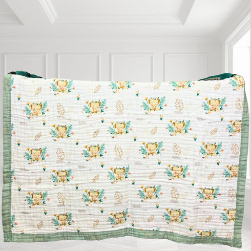 Manta de bebé 100 % algodón - Elefante con flores - 109 x 109 cm