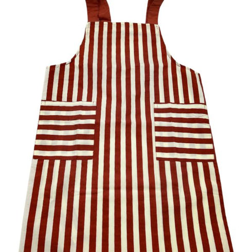 flat image of red apron with white stripes