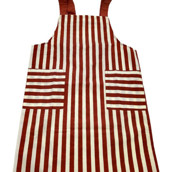 flat image of red apron with white stripes