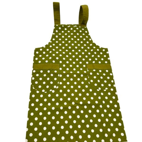 green apron with white polka dots flat view
