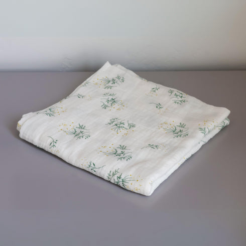 Diseño de flores verdes tranquilas | Manta para bebé 100 % algodón | 99 x 99 cm