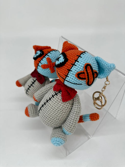 Crocheted stuffed patchwork cat