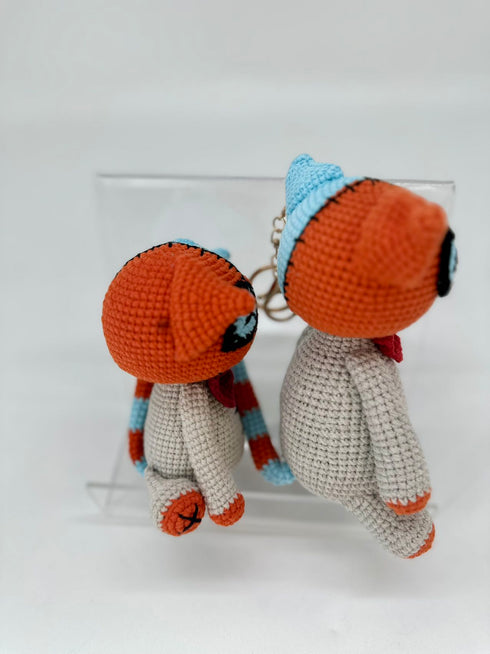 Crocheted stuffed patchwork cat