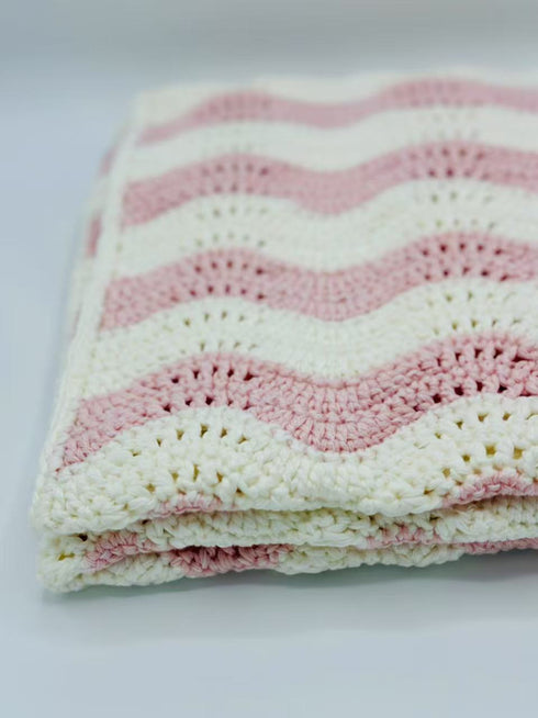 Manta de crochet para bebés y niños, patrón de ondas, mezcla de lana peinada y algodón