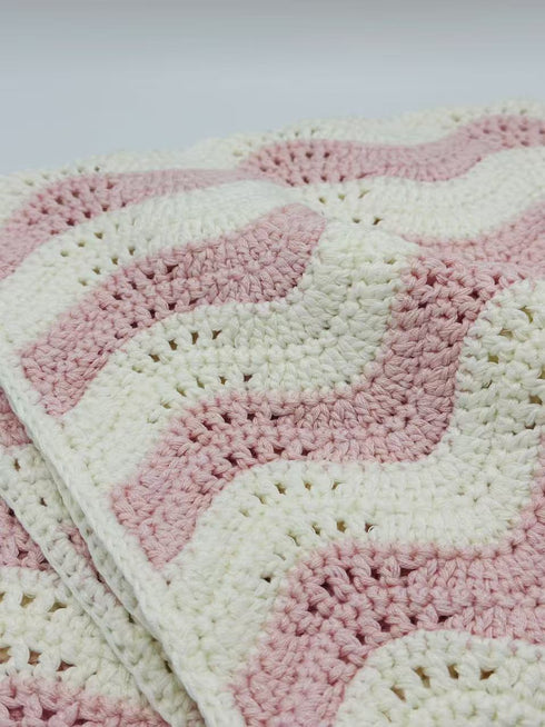 Manta de crochet para bebés y niños, patrón de ondas, mezcla de lana peinada y algodón