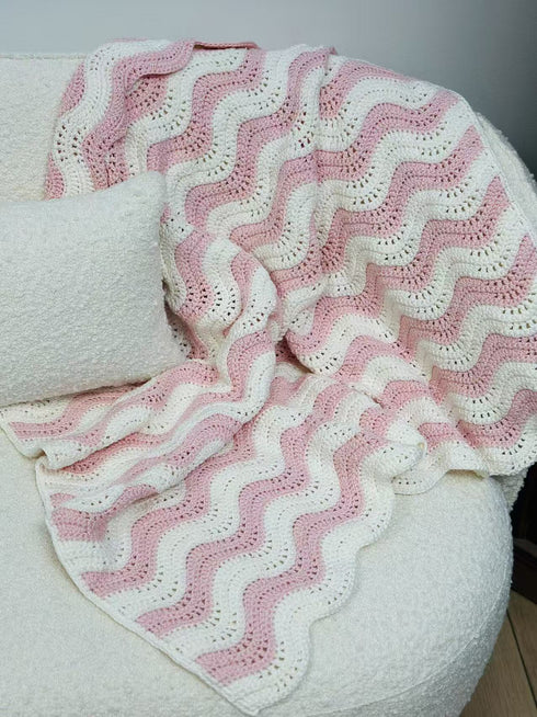 Manta de crochet para bebés y niños, patrón de ondas, mezcla de lana peinada y algodón