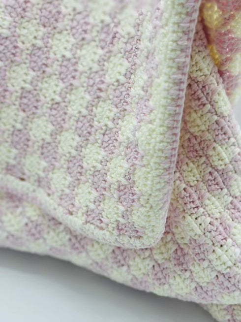 Mantas de crochet para bebés y niños, mezcla de lana peinada con algodón, hechas a mano, patrón de cuadros