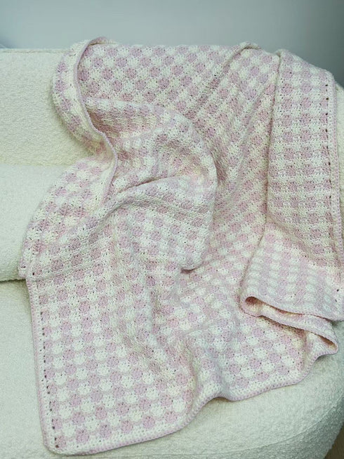 Mantas de crochet para bebés y niños, mezcla de lana peinada con algodón, hechas a mano, patrón de cuadros