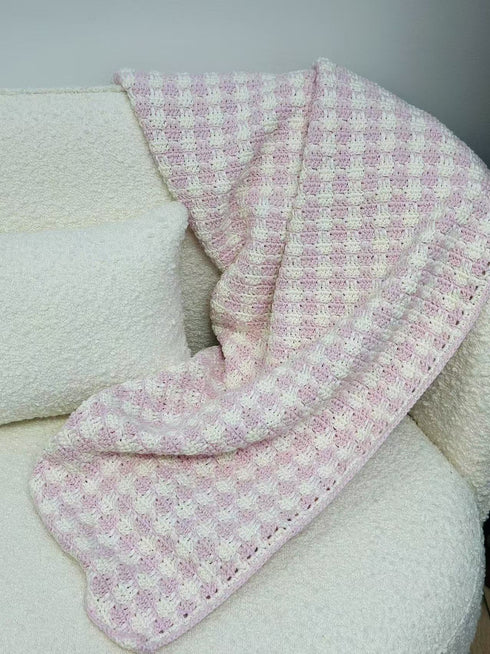 Mantas de crochet para bebés y niños, mezcla de lana peinada con algodón, hechas a mano, patrón de cuadros