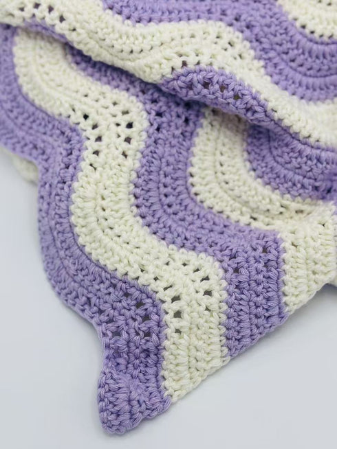 Manta de crochet para bebés y niños, patrón de ondas, mezcla de lana peinada y algodón