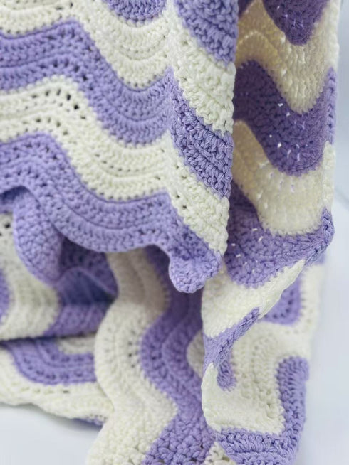 Manta de crochet para bebés y niños, patrón de ondas, mezcla de lana peinada y algodón