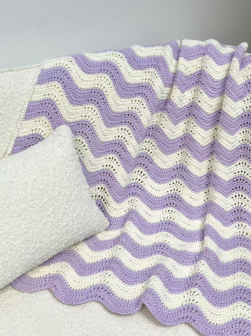 Manta de crochet para bebés y niños, patrón de ondas, mezcla de lana peinada y algodón