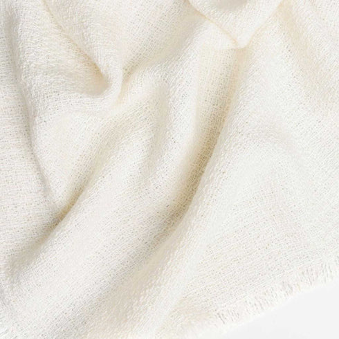 ruffled texture white woolen throw blanket with